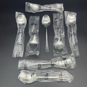NOS Northland Stainless Korea Pasadena Rose Set of 8 Soup Spoons MCM Flatware